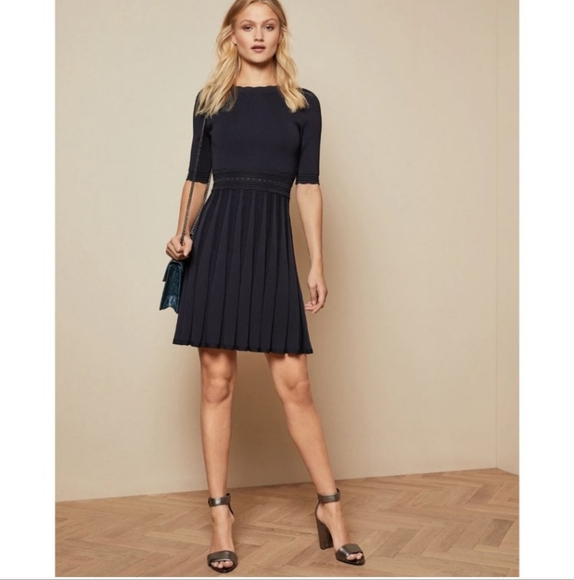 Ted Baker Dorlean Scallop Trim Knit Skater Dress Size 0 NWOT - Picture 5 of 17